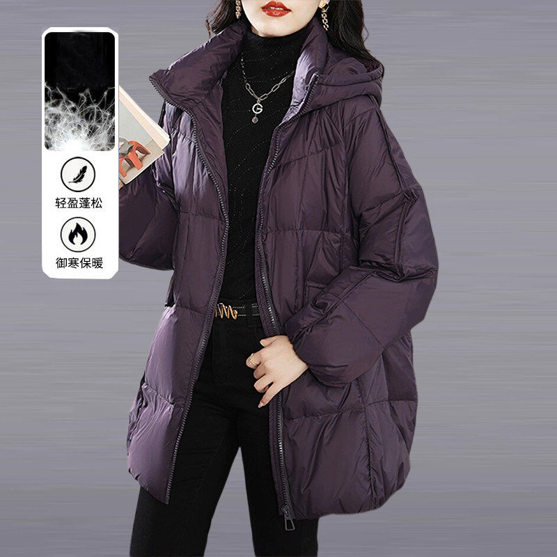 千仞岗设计师款灰紫色羽绒服女冬季2026新款中长款杭州今年流行爆