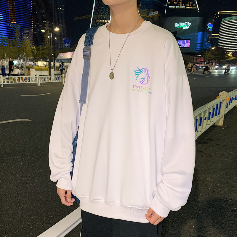 ！秋冬七彩反光独角兽卫衣男加绒加厚上衣WY143P40加绒P50,男装卫衣,电商B220