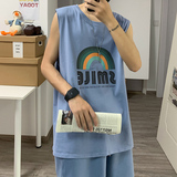 版权已注册夏季新款背心男士休闲无袖港风宽松印花T恤坎肩X07P20，男装背心/马甲，电商B220