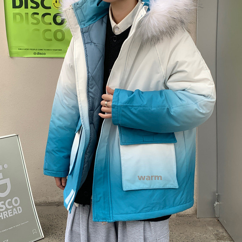 ！冬季潮牌渐变中长款棉衣男女情侣加厚保暖棉服外套Y333P138,男装棉衣,电商B220