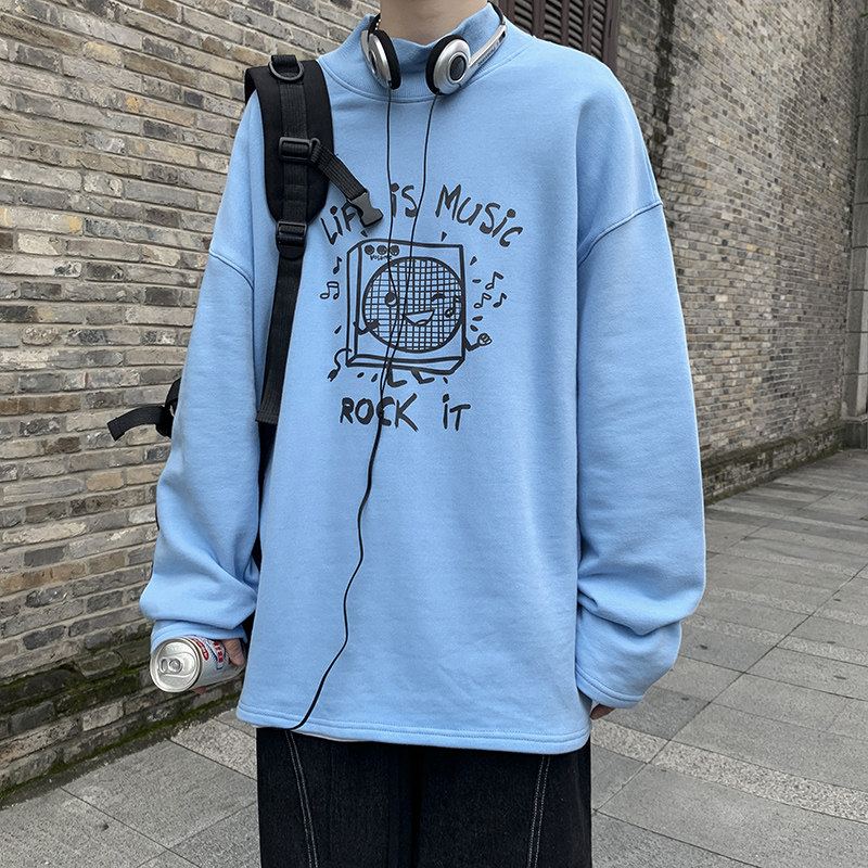 ！秋季男士半高领卫衣青少年宽松大码打底衫WY401P30控48图片
