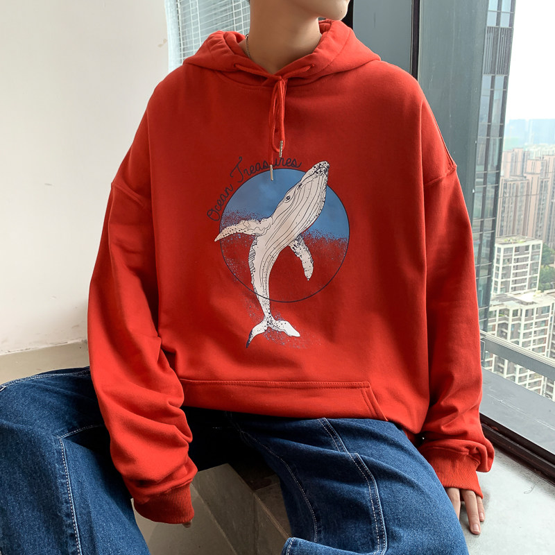 ！秋季新款港风大码印花卫衣男潮流休闲帅气连帽外套WY205P38,男装卫衣,电商B220