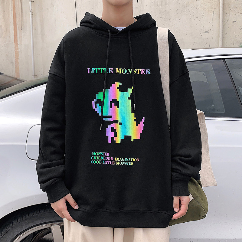 秋季七彩反光皮卡丘连帽卫衣男港风ins外套WY307P45控68,男装卫衣,电商B220