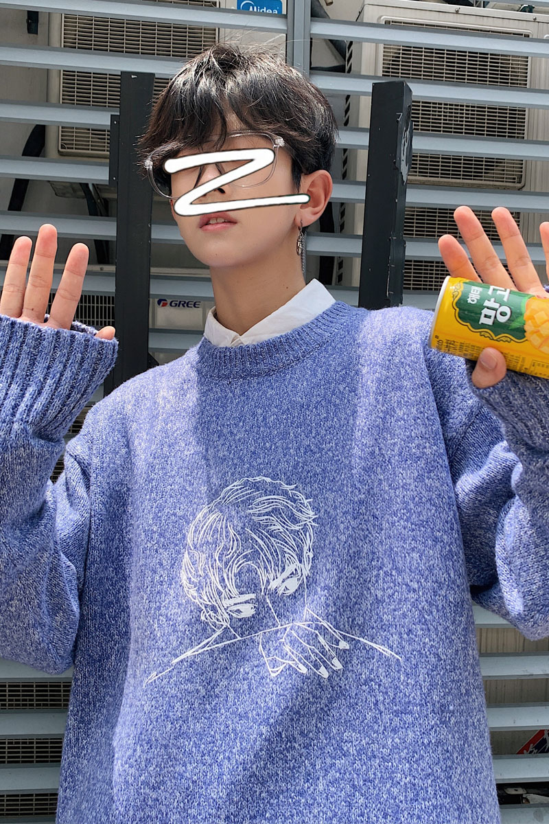 秋冬加厚毛衣男宽松港风ins圆领毛线潮流针织衫M201P45控68,男装针织衫/毛衣,电商B220