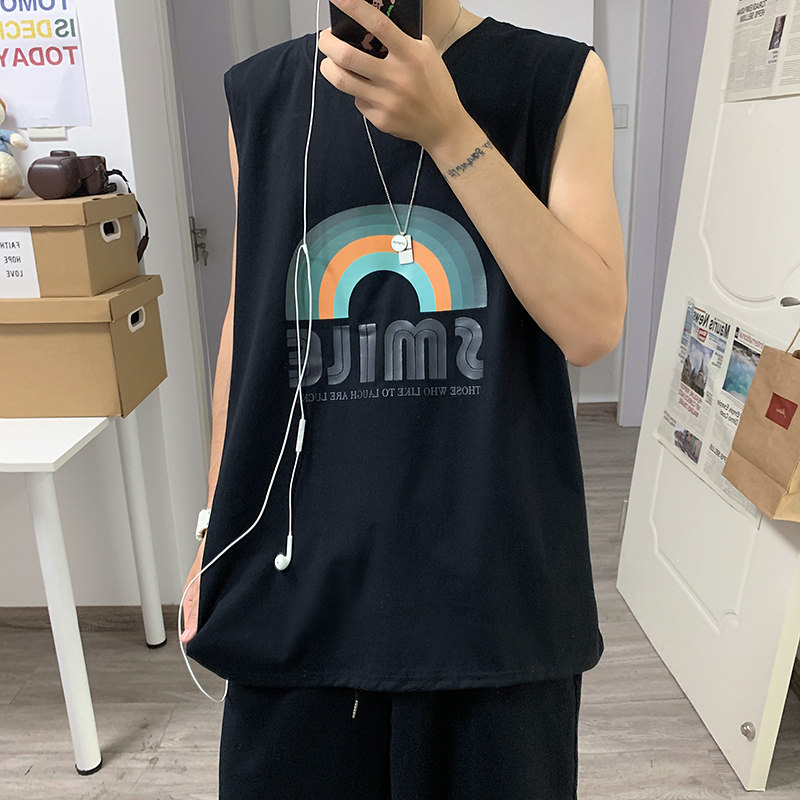 版权已注册夏季新款背心男士休闲无袖港风宽松印花T恤坎肩X07P20,男装背心/马甲,电商B220