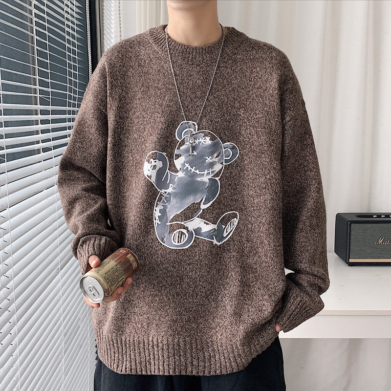 ！秋冬潮流印花加厚圆领毛衣男港风大码潮流针织衫M212P45,男装针织衫/毛衣,电商B220