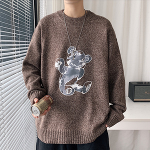 ！秋冬潮流印花加厚圆领毛衣男港风大码潮流针织衫M212P45图片