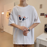纯！港风模特图学生宽松短袖T恤男印花体恤B220/T209P25，男装T恤，电商B220