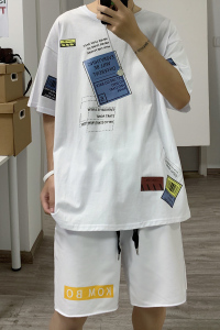 20夏 套装!纯棉(T恤+短裤)男士宽松卫裤新款潮流港风T336+K13-P50图片