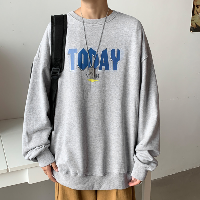主推！2023新款初秋港风宽松大码学生印花圆领卫衣WY101P28,男装卫衣,电商B220