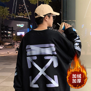 ！秋冬加绒加厚卫衣男圆领长袖潮牌保暖外套WY142P35加绒P45图片