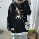 ！早秋百搭假两件长袖T恤男纯棉港风宽松潮牌男卫衣W902P35，男装T恤，电商B220