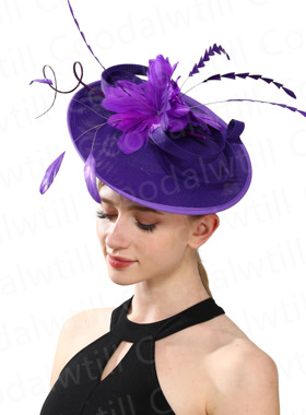 欧美复古发饰新款紫色麻纱头饰赛马节女生小礼帽fascinator hat