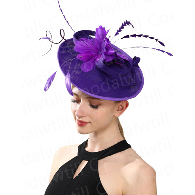欧美复古发饰新款紫色麻纱头饰赛马节女生小礼帽fascinator hat