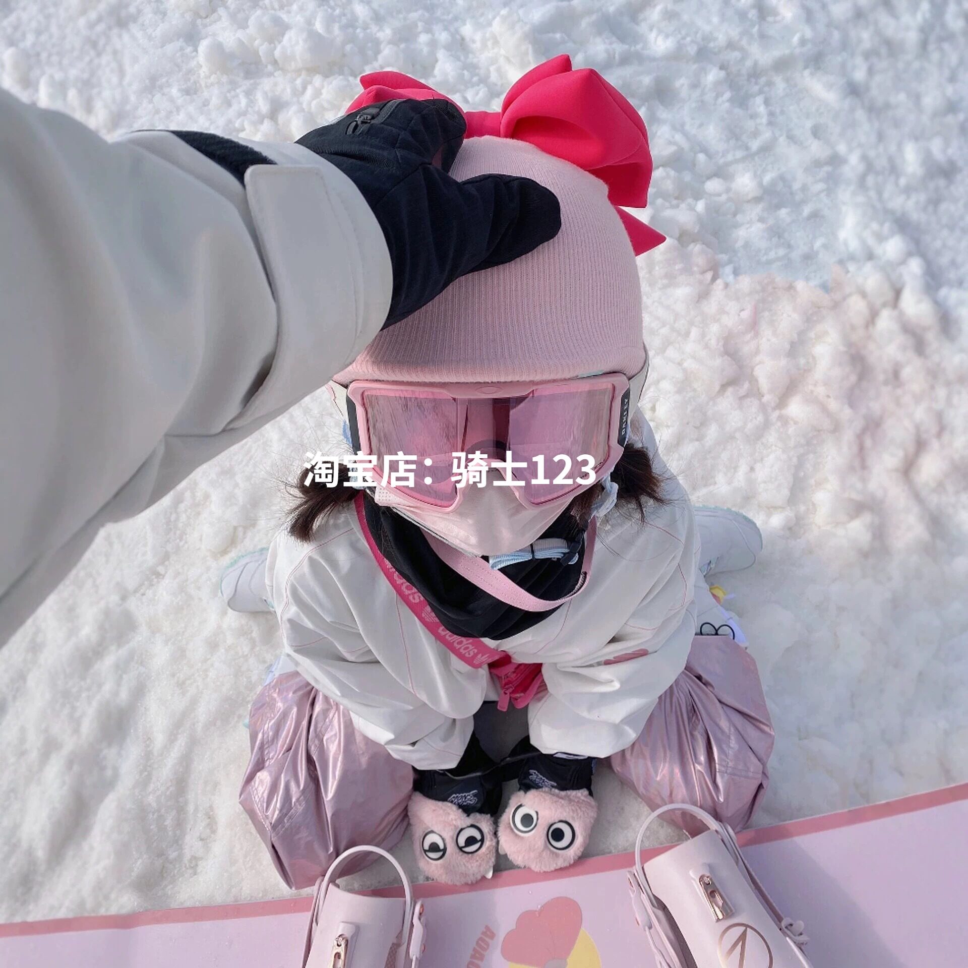 滑雪头盔帽甜美大蝴蝶结头盔帽套卡通保暖双板单板自行车滑翔伞帽图片