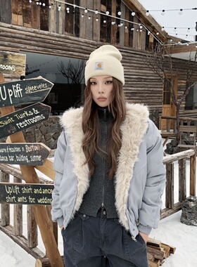 YORAINBOW 座山雕毛领连帽棉服男冬季加绒美式夹克宽松情侣外套潮