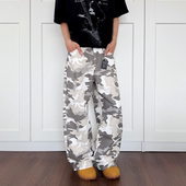 YORAINBOW cleanfit直筒牛仔裤 早春灰白迷彩美式 高街休闲情侣同款