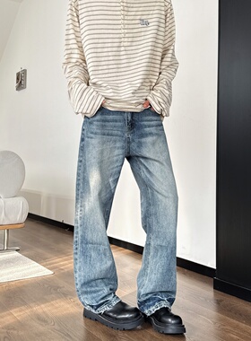 YORAINBOW 秋冬新品直筒做旧微喇猫须牛仔裤直筒工装松弛感百搭
