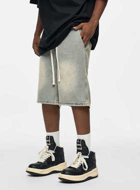 YORAINBOW 夏季渐变色牛仔短裤男潮牌宽松美式松紧腰百搭街头潮流