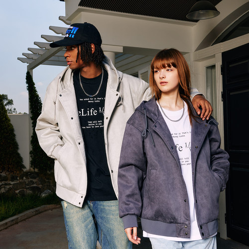 YORAINBOW 秋冬新品麂皮绒连帽夹克外套加绒薄绒百搭潮风街头情侣