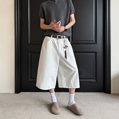 七分牛仔短裤慵懒感阔腿牛仔裤