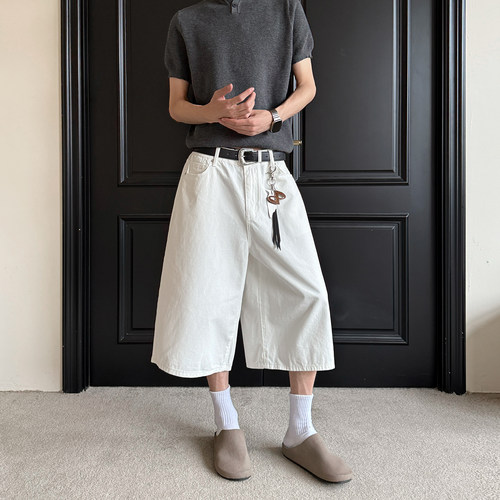 七分牛仔短裤慵懒感阔腿牛仔裤