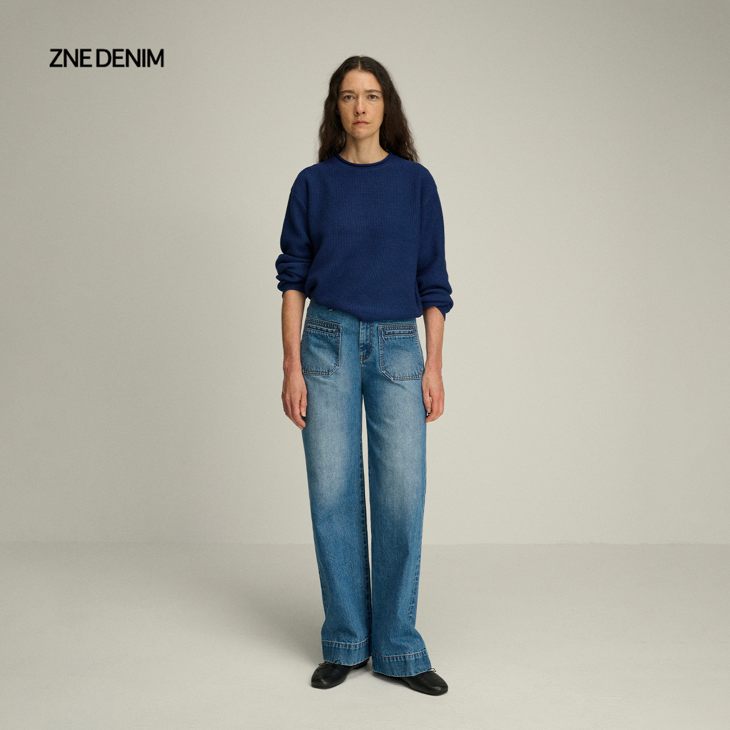ZNE直筒微喇九分牛仔裤