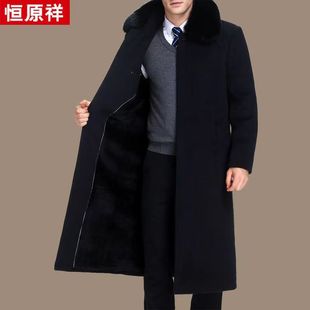 过膝中年羊毛呢外套服 爸爸装 加长款 棉衣加绒加厚中老年大衣男冬季