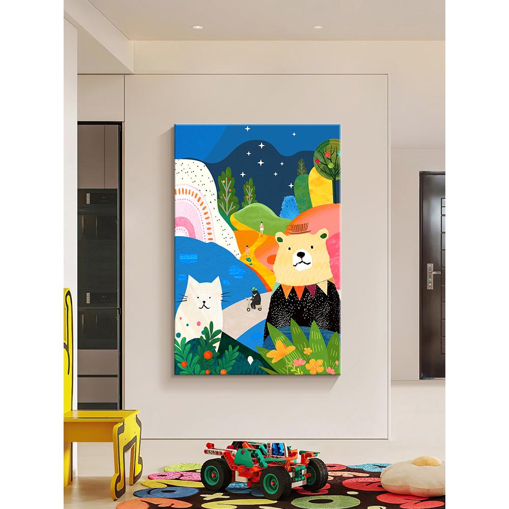 多巴胺客厅装饰画抽象艺术沙发背景墙挂画奶油风卡通彩色玄关壁画图片