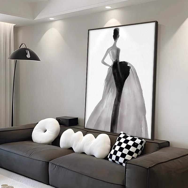 高级感黑白极简抽象客厅装饰画沙发背景墙画意式玄关小众艺术挂画