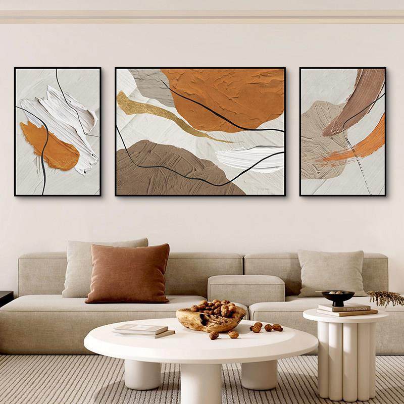 抽象三联客厅装饰画高级感沙发背景墙壁画现代简约挂画轻奢肌理感,家居饰品,现代装饰画,淘宝优惠券,粉丝福利购,淘宝优惠卷