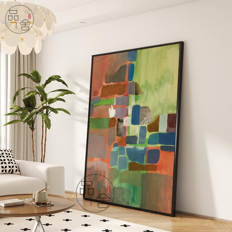 北欧轻奢客厅背景墙装饰画小众文艺民宿挂画撞色艺术玄关过道壁画