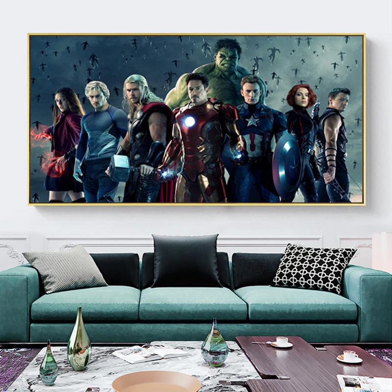 漫威全家福装饰画复仇者联盟海报挂画钢铁侠男孩卧室个性漫画壁画