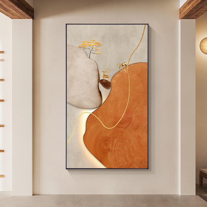 现代简约玄关装饰画 轻奢风格竖版艺术挂画 可客制化