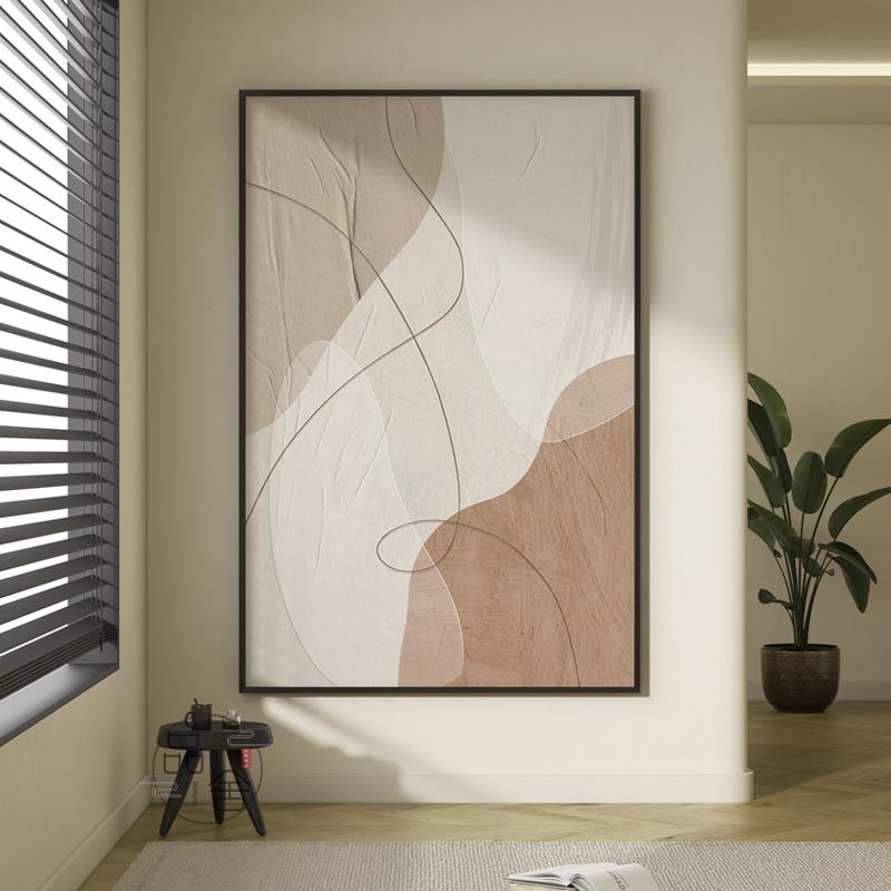 莫兰迪色块客厅装饰画现代极简风抽象线条尽头壁画高级感玄关挂画图片