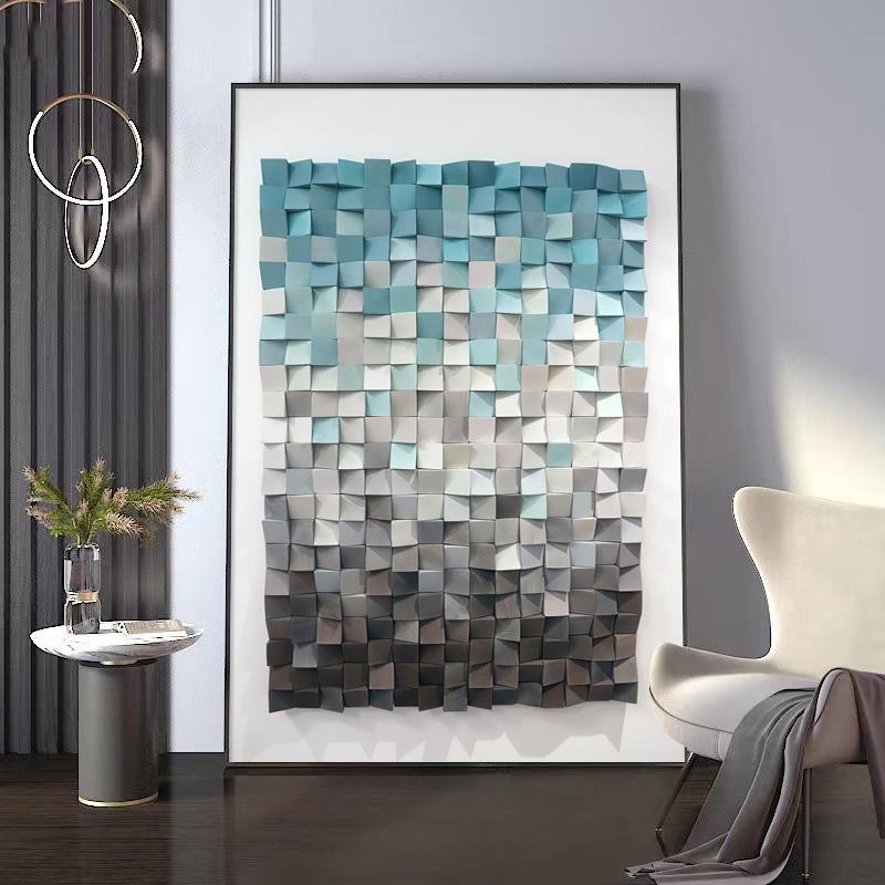 马赛克客厅玄关装饰画现代简约沙发背景墙落地画轻奢抽象立体挂画图片