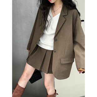 宽松休闲西装 高级感时尚 外套百褶半身裙两件套 女2026新款 西服套装