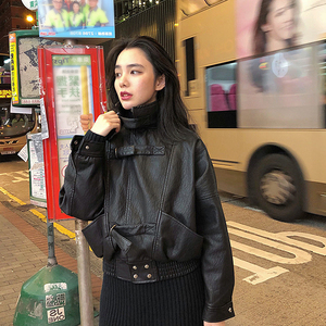 黑色皮衣外套女2023年新款时尚宽松休闲机车服小个子短款pu皮夹克