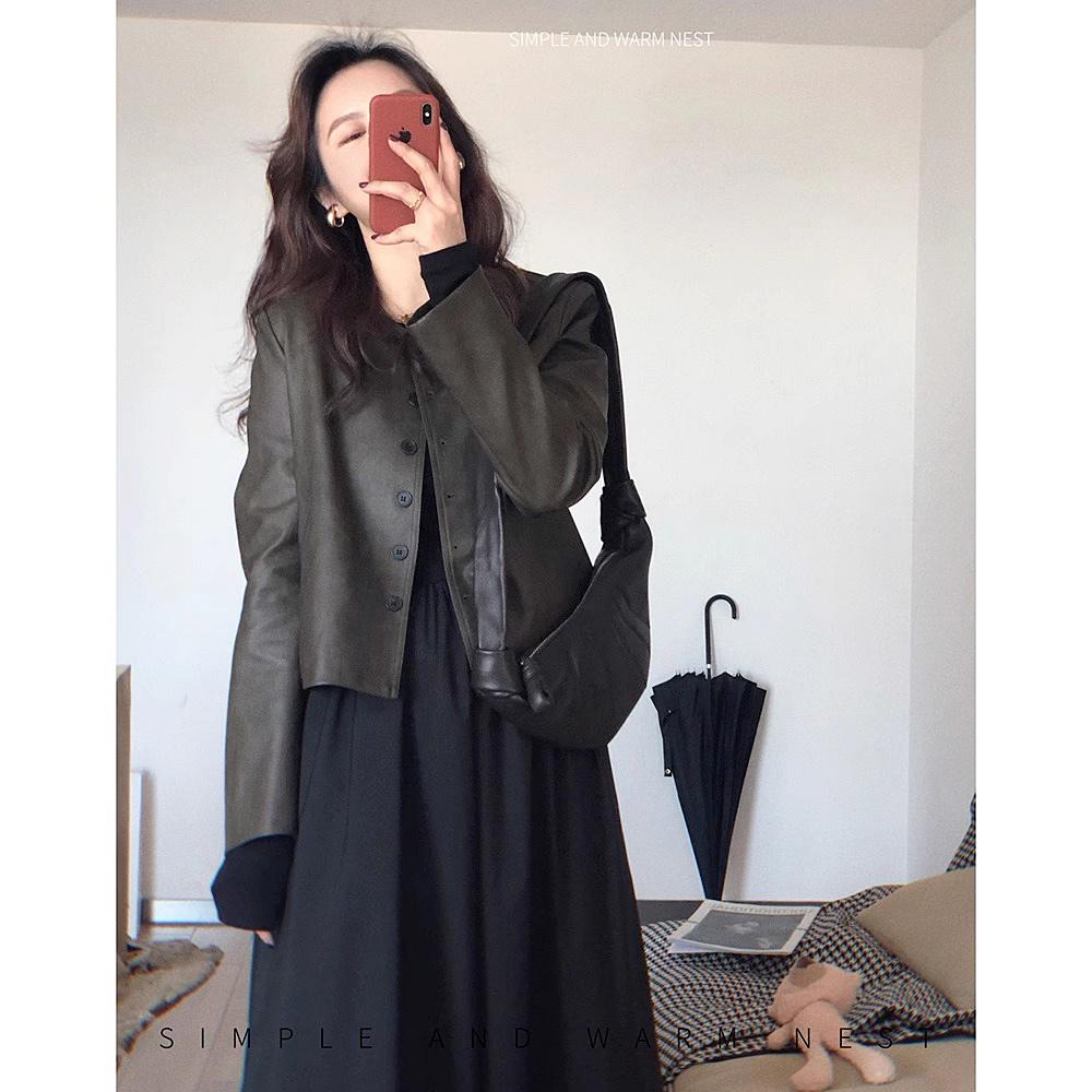皮衣外套女2025秋季新款美式复古短款机车服港风显瘦圆领pu皮夹克