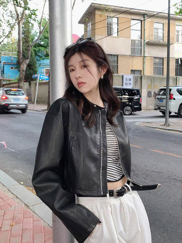 美拉德皮衣外套女短款机车皮夹克