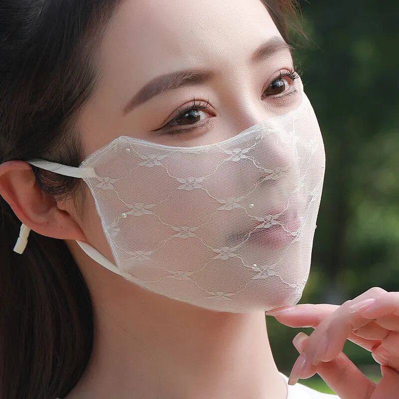 夏季蕾丝口罩防晒女高颜值立体透气薄款时尚春秋款遮阳面罩可水洗