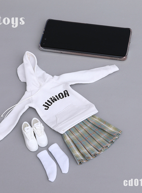 cdtoys 1/6女兵人配件12寸人偶衣服CD017连帽卫衣百褶裙套装 现货