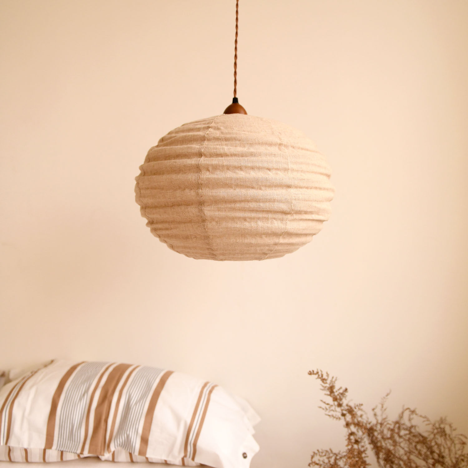 日式简约布艺吊灯卧室床头圆形棉麻灯罩自然极简侘寂餐厅过道玄关