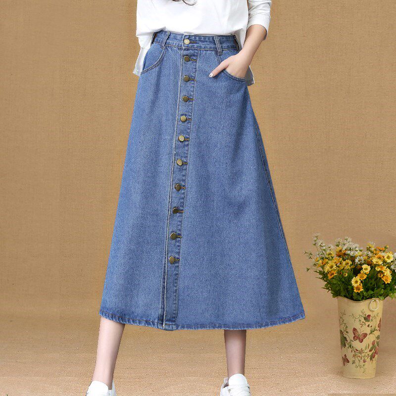 薄牛仔裙女士半身裙a字大码显瘦中长款过膝伞裙2019夏天胖mm裙子在类目 女装/女士精品, 半身裙中 - 来自Buy2taobao.com提供专业的淘宝代购服务