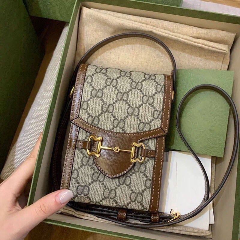 真皮小包包女2021新款潮老花手机包斜挎单肩包时尚百搭零钱小方包