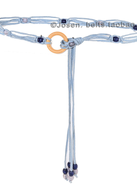 小清新牛仔布编织串珠男女百搭时尚腰绳配裤子裙子束腰小众细腰带