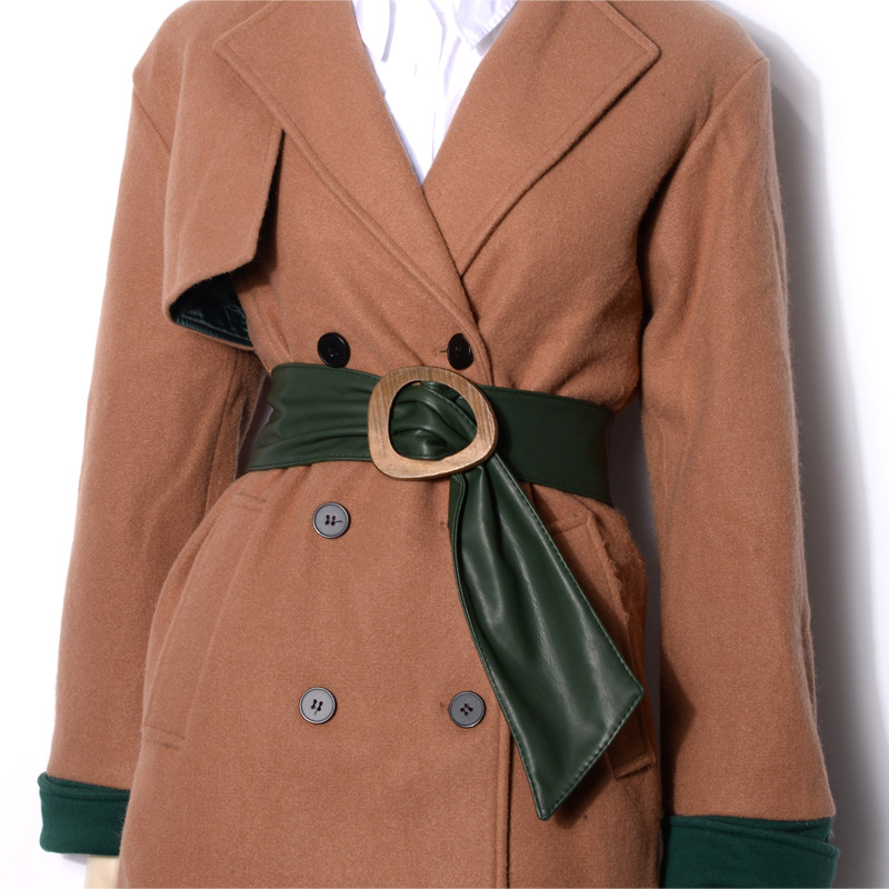 复古风扣头西装外套仿皮宽腰封