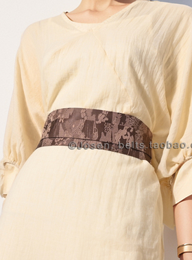 新中式女复古民族风装饰松紧腰带配连衣裙裤子轻奢布质宽腰封黑色