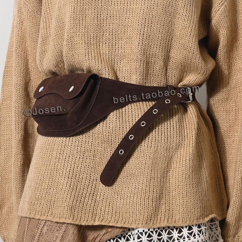 男女运动风百搭麂皮腰包复古腰带