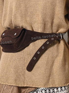 时髦运动风男女复古腰包配裤子裙子外套麂皮绒面时尚仿皮腰带皮带